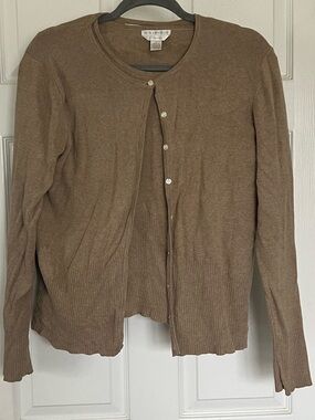 Vintage 90s Petite Sophisticate Knit Twinset Cardigan Set Taupe Beige XS S